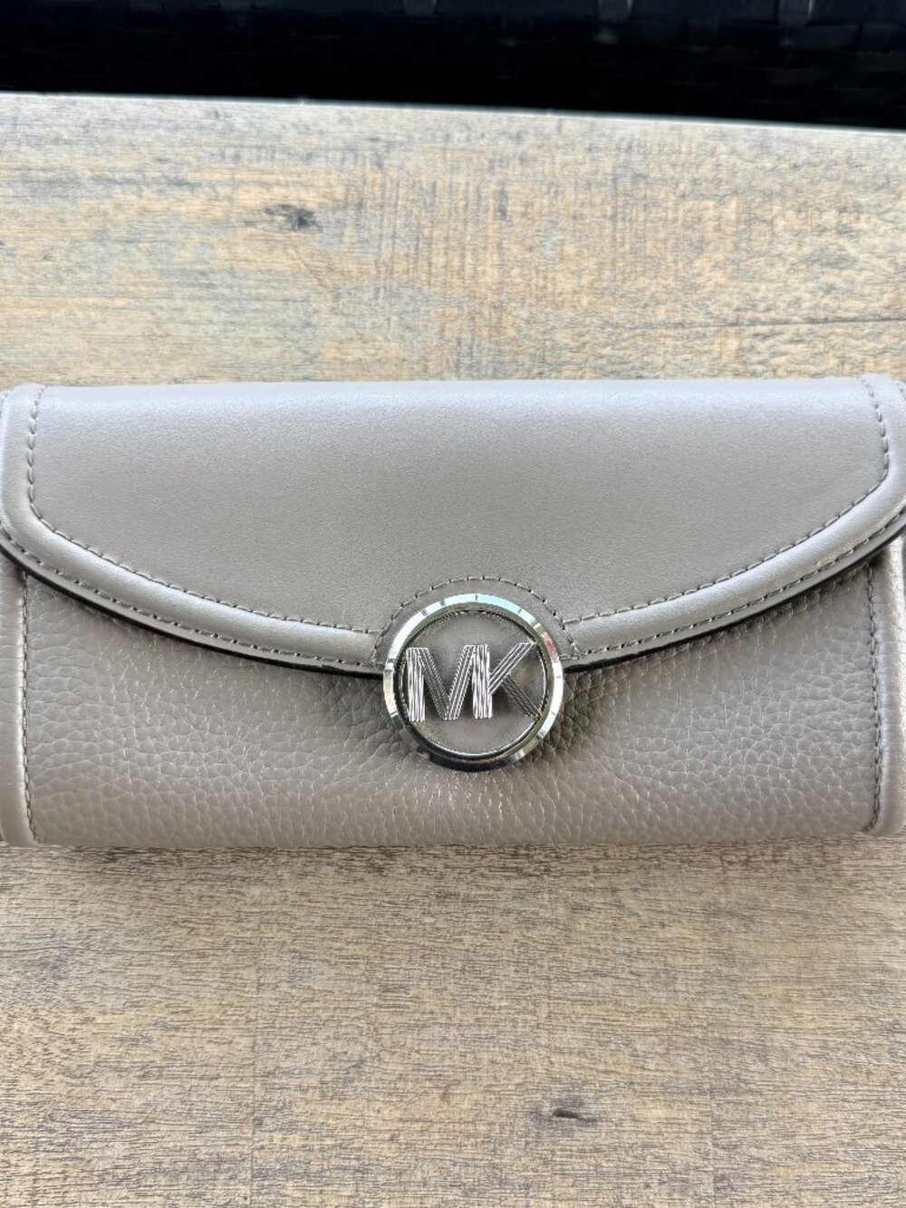 Michael Kors Fulton Flap Wallet Gray Pebble Leather MK Logo